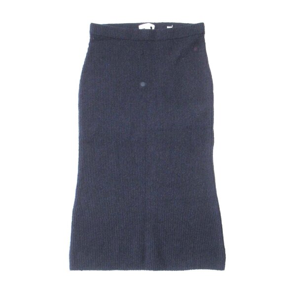 NWT Vince Crimped Wool Cashmere Midi in navy Blue Ribbed Pull-on Skirt XS
